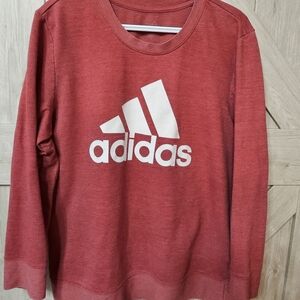 Adidas Red Logo Crewneck Sweatshirt with Elbow Patches - Size Large